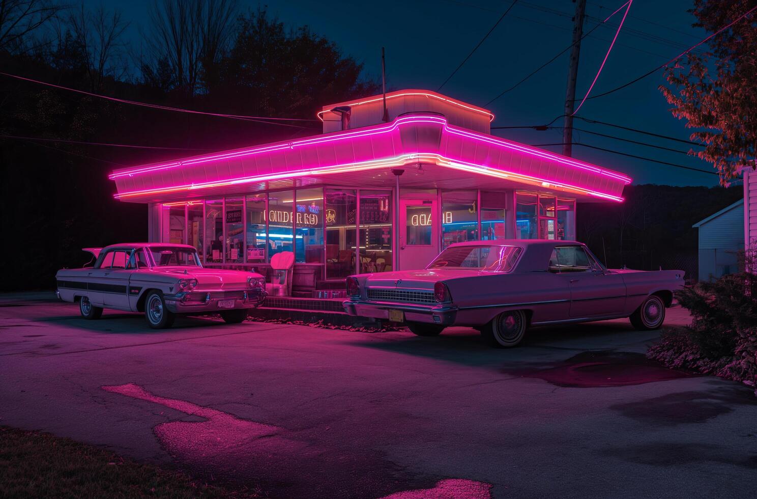 Neon glow retro diner photo