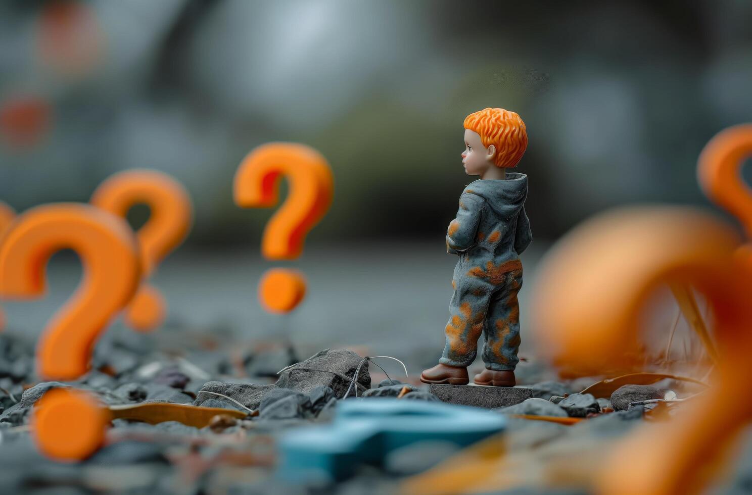 Curious child among questions photo