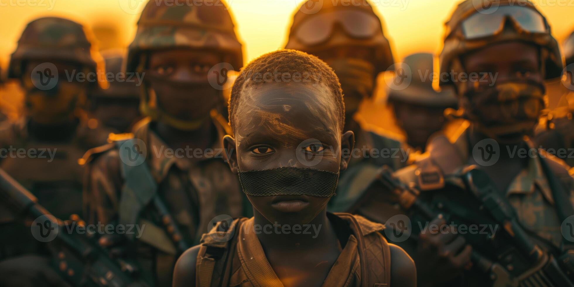 AI generated Children in military conflict in support of freedom for Children's Day photo