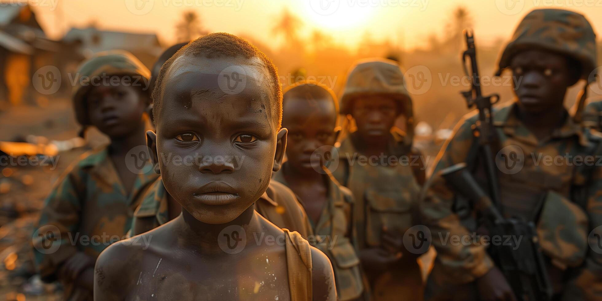 AI generated Children in military conflict in support of freedom for Children's Day photo