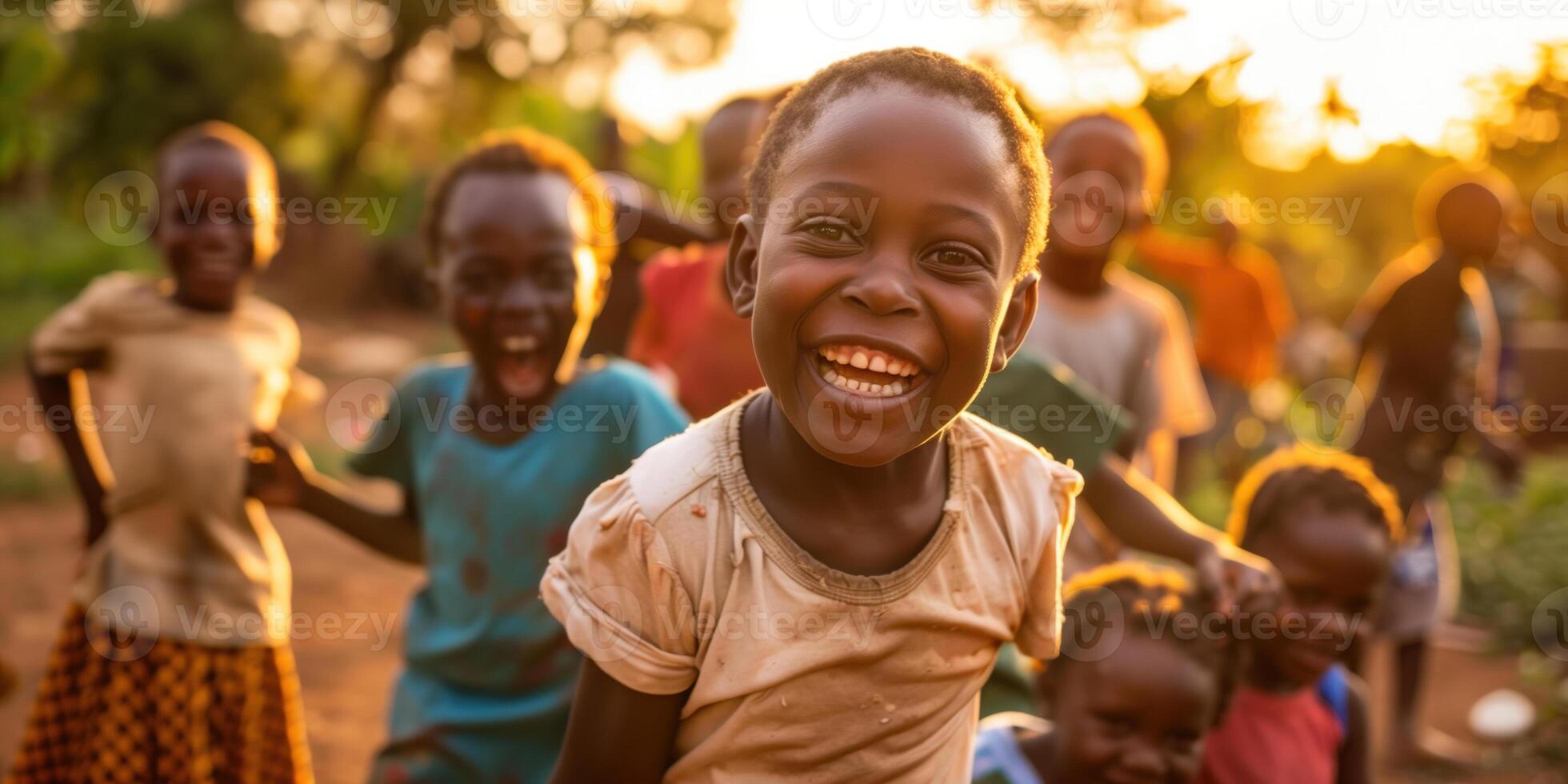 AI generated Group of happy friendly children having fun together for Children's Day holiday photo