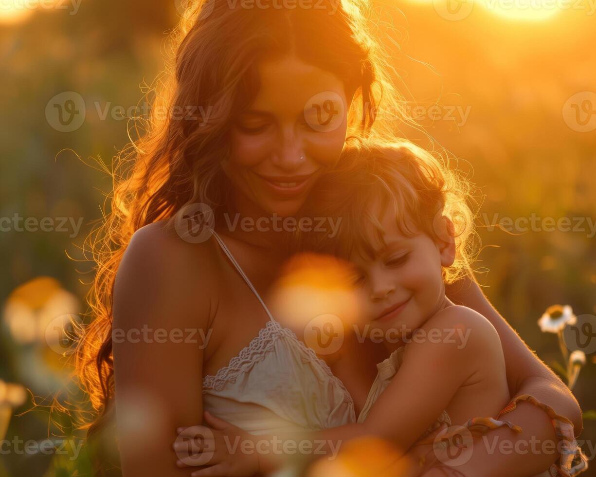 AI generated Happy mother and children with cheerful emotions in a festive mood on Mother's Day photo