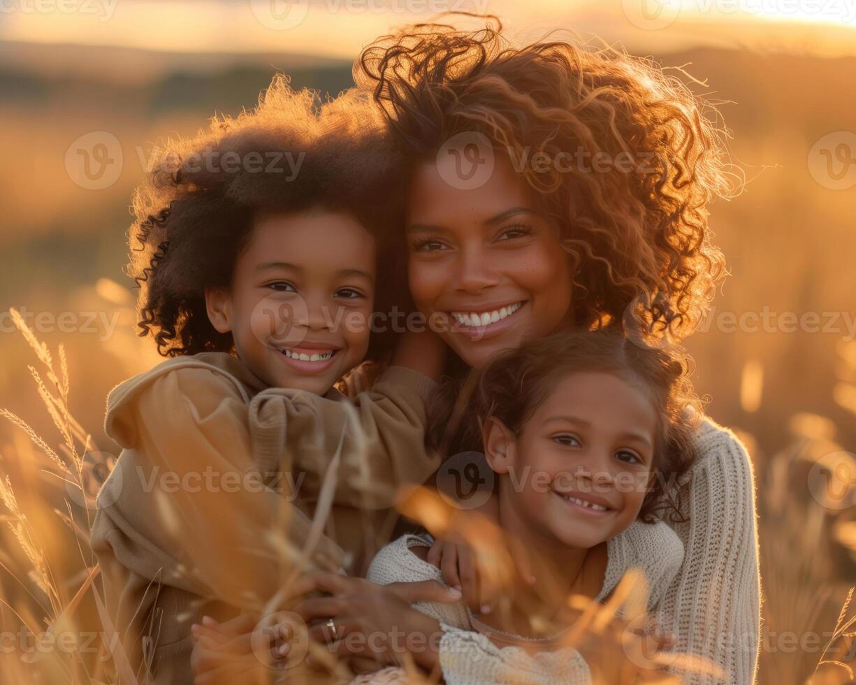 AI generated Happy mother and children with cheerful emotions in a festive mood on Mother's Day photo