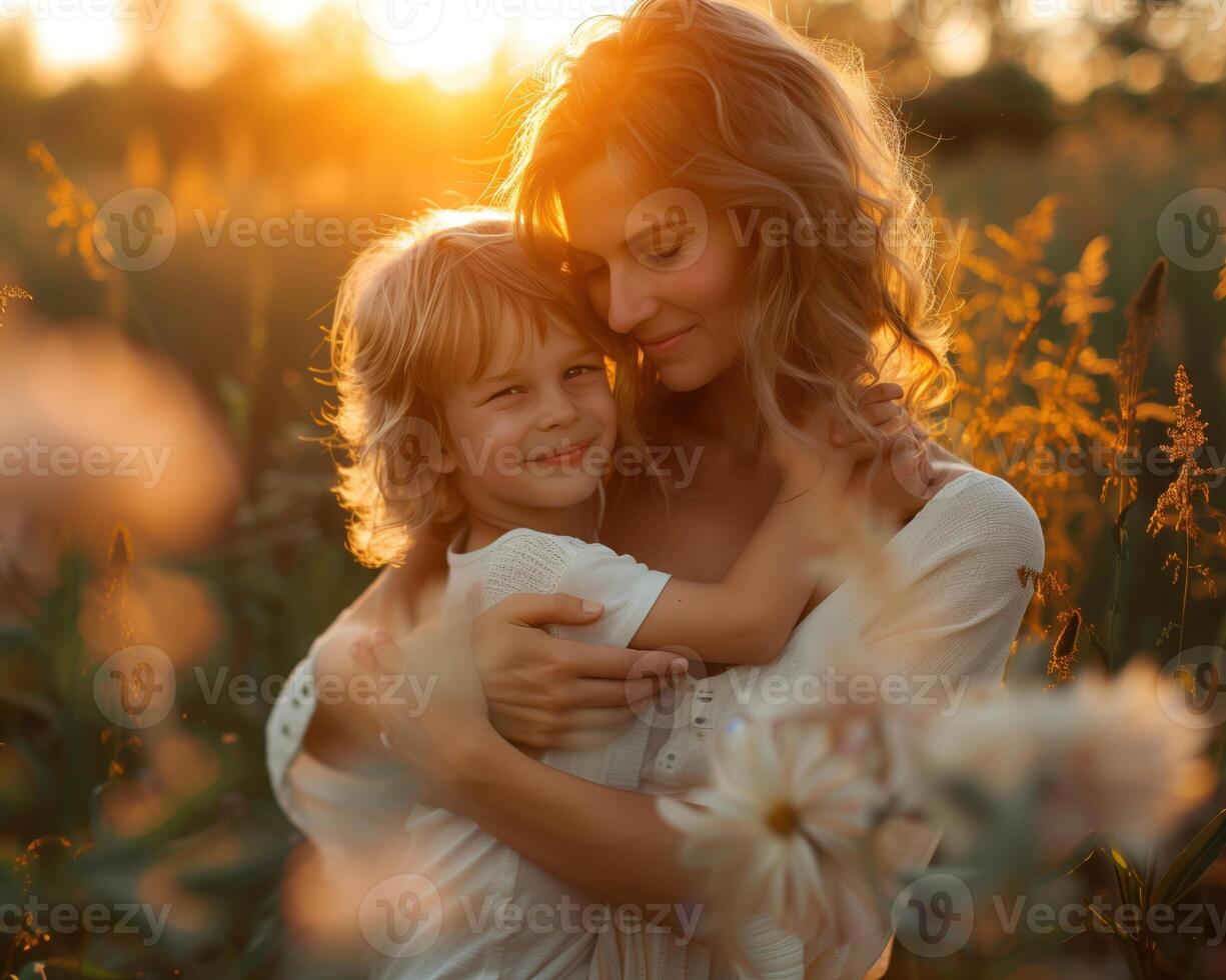 AI generated Happy mother and children with cheerful emotions in a festive mood on Mother's Day photo