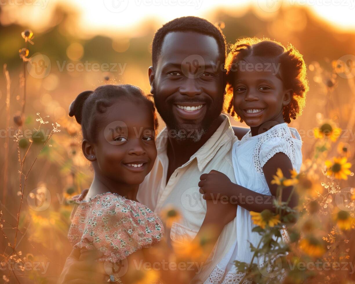 AI generated Family unity theme with joyful children and father for Father's Day holiday photo