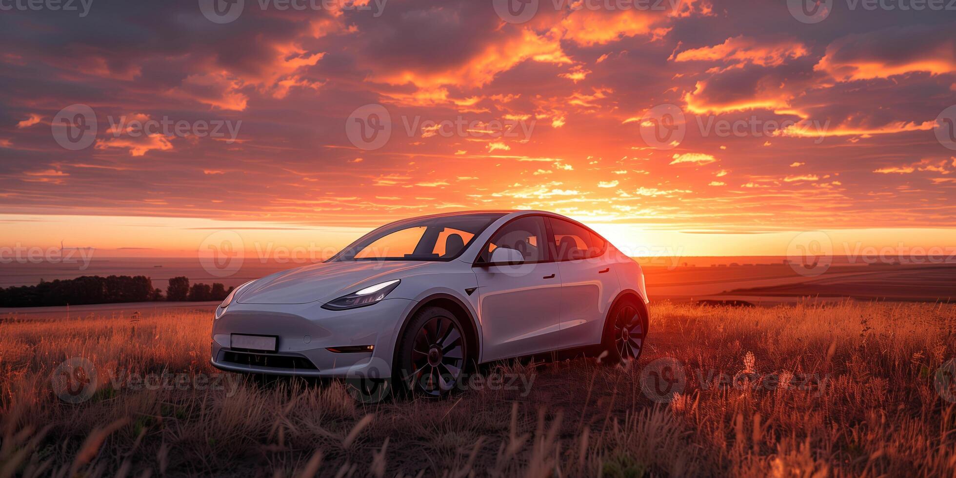 AI generated The car of the future is a modern technological car with an electric motor to protect the environment photo