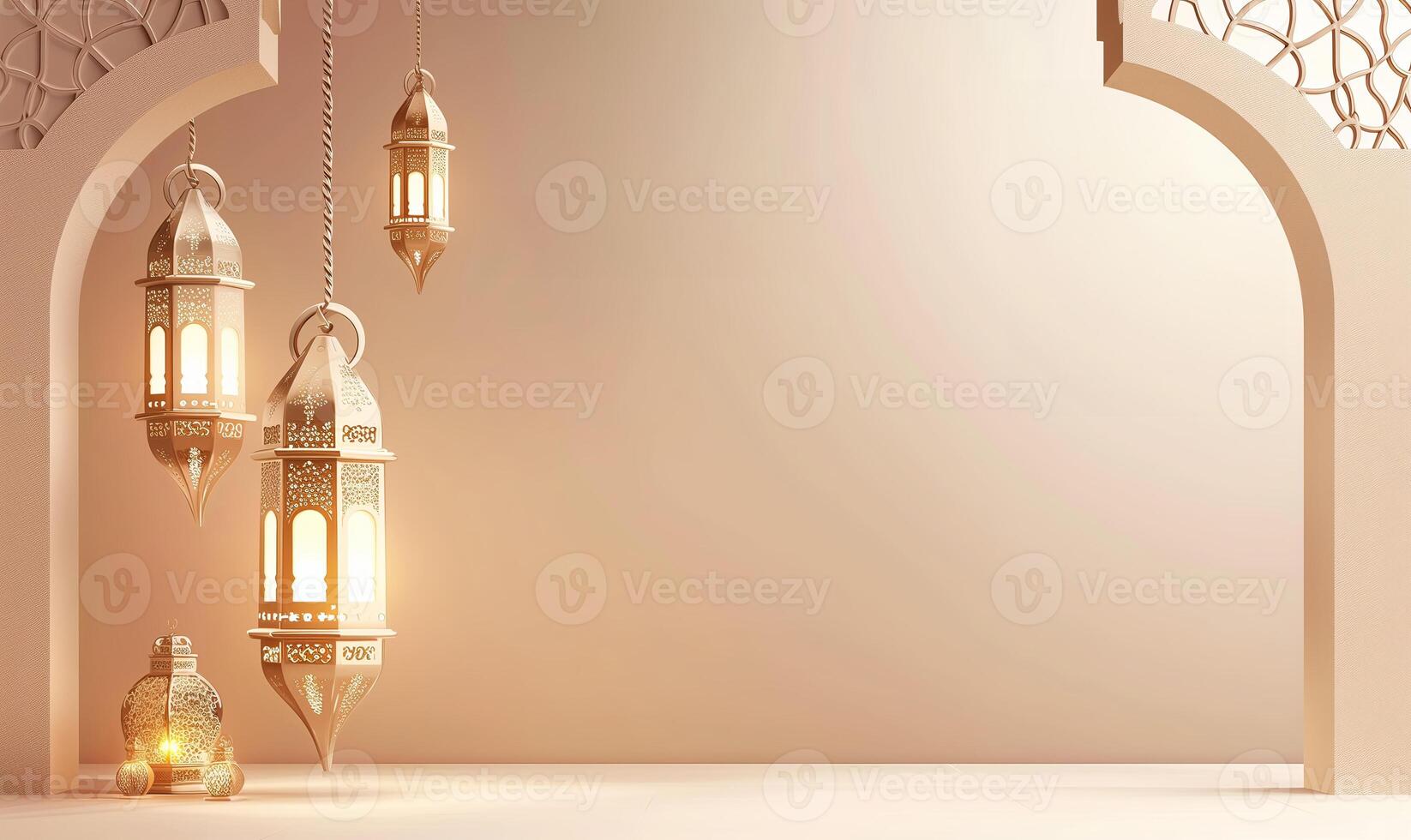 AI generated The theme of the Muslim holiday Ramadan Eid Mubarak. Background in islamic arabic style photo