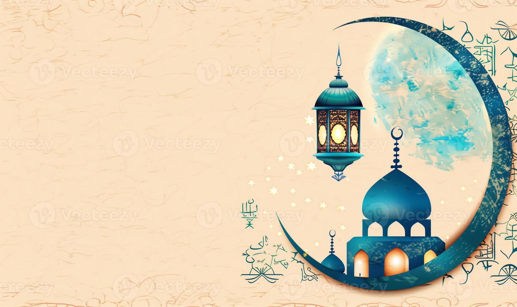 AI generated The theme of the Muslim holiday Ramadan Eid Mubarak. Background in islamic arabic style photo