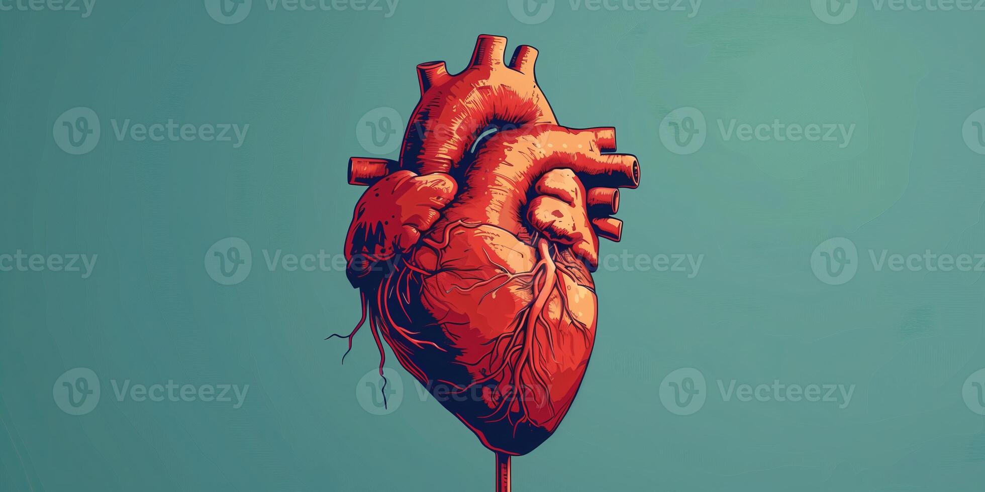 AI generated Illustration of a human heart in art style for medical themes photo