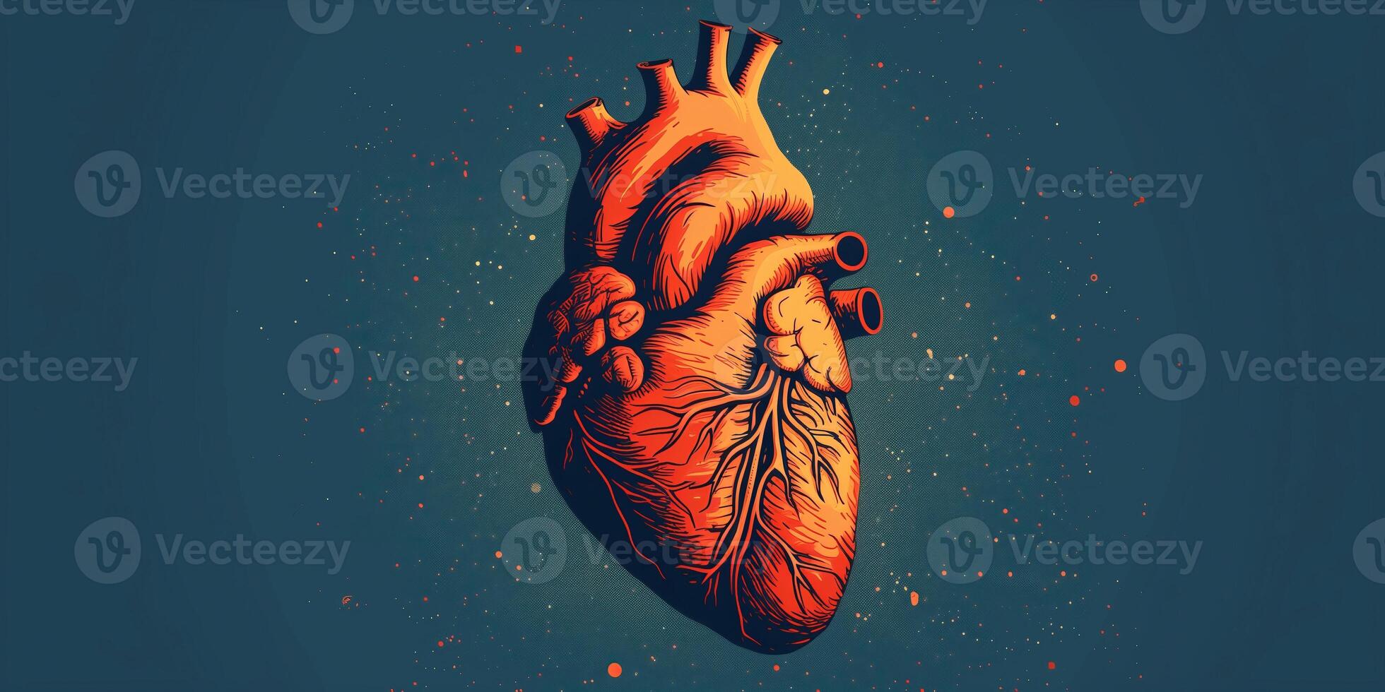 AI generated Illustration of a human heart in art style for medical themes photo