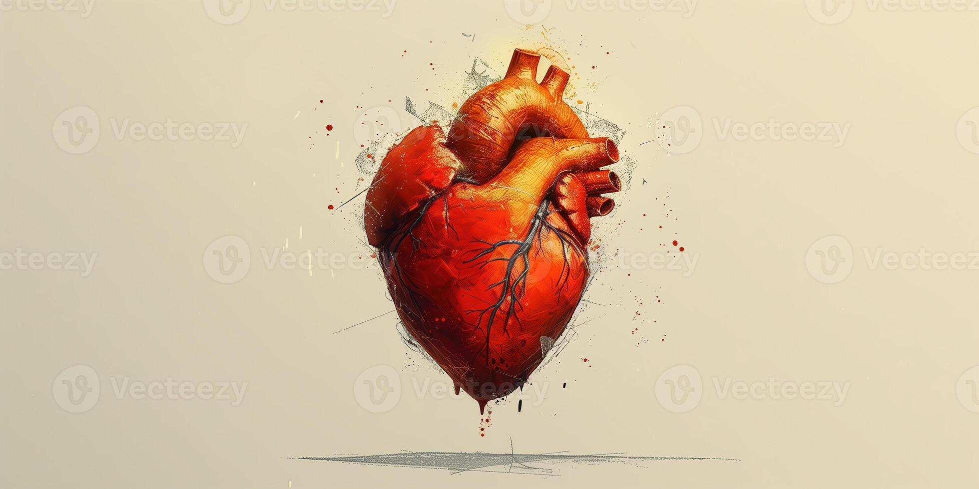 AI generated Illustration of a human heart in art style for medical themes photo