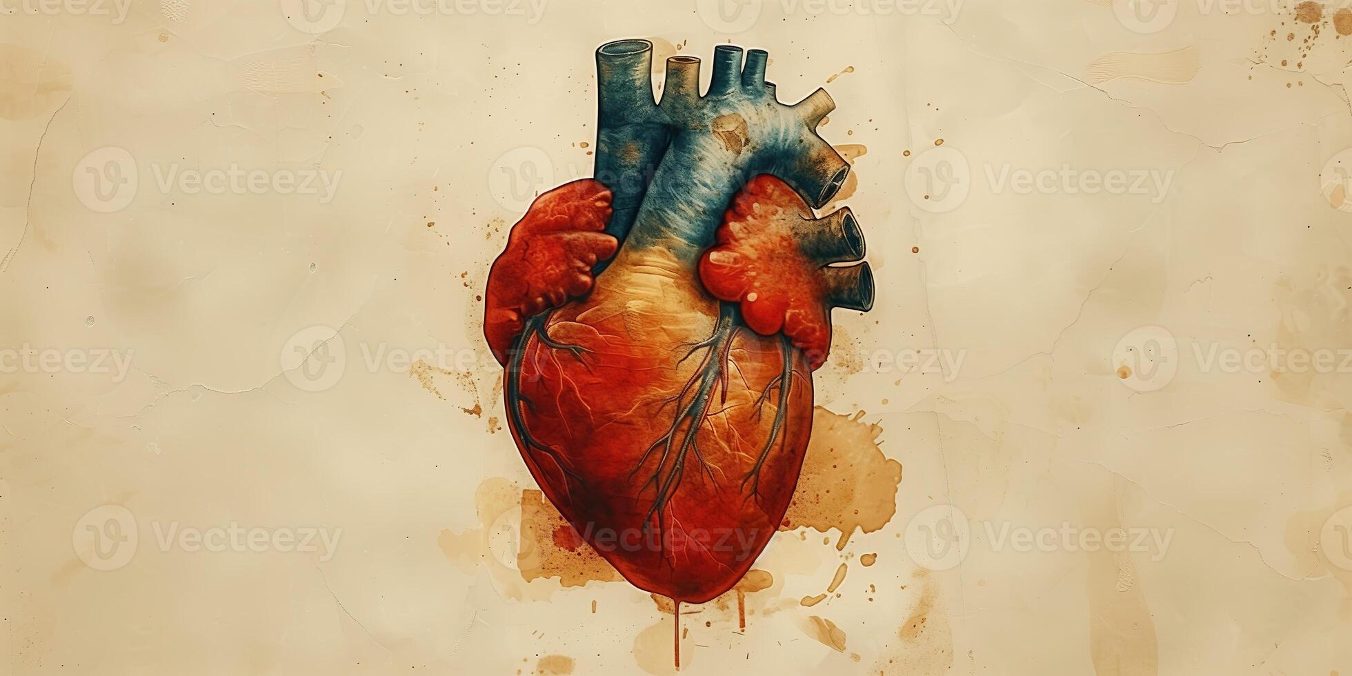 AI generated Illustration of a human heart in art style for medical themes photo