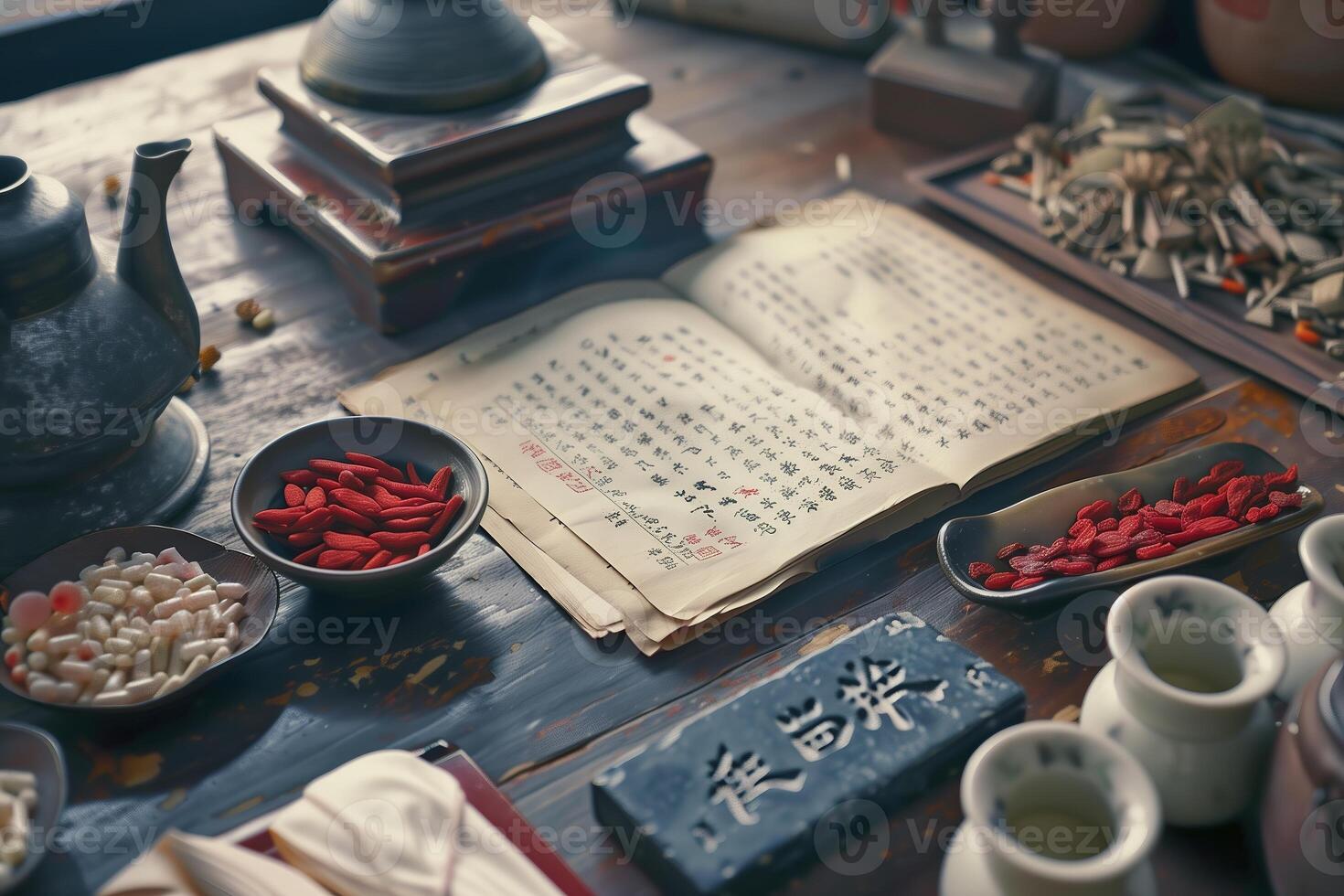 AI generated Theme of healthy and natural traditional Chinese medicine photo