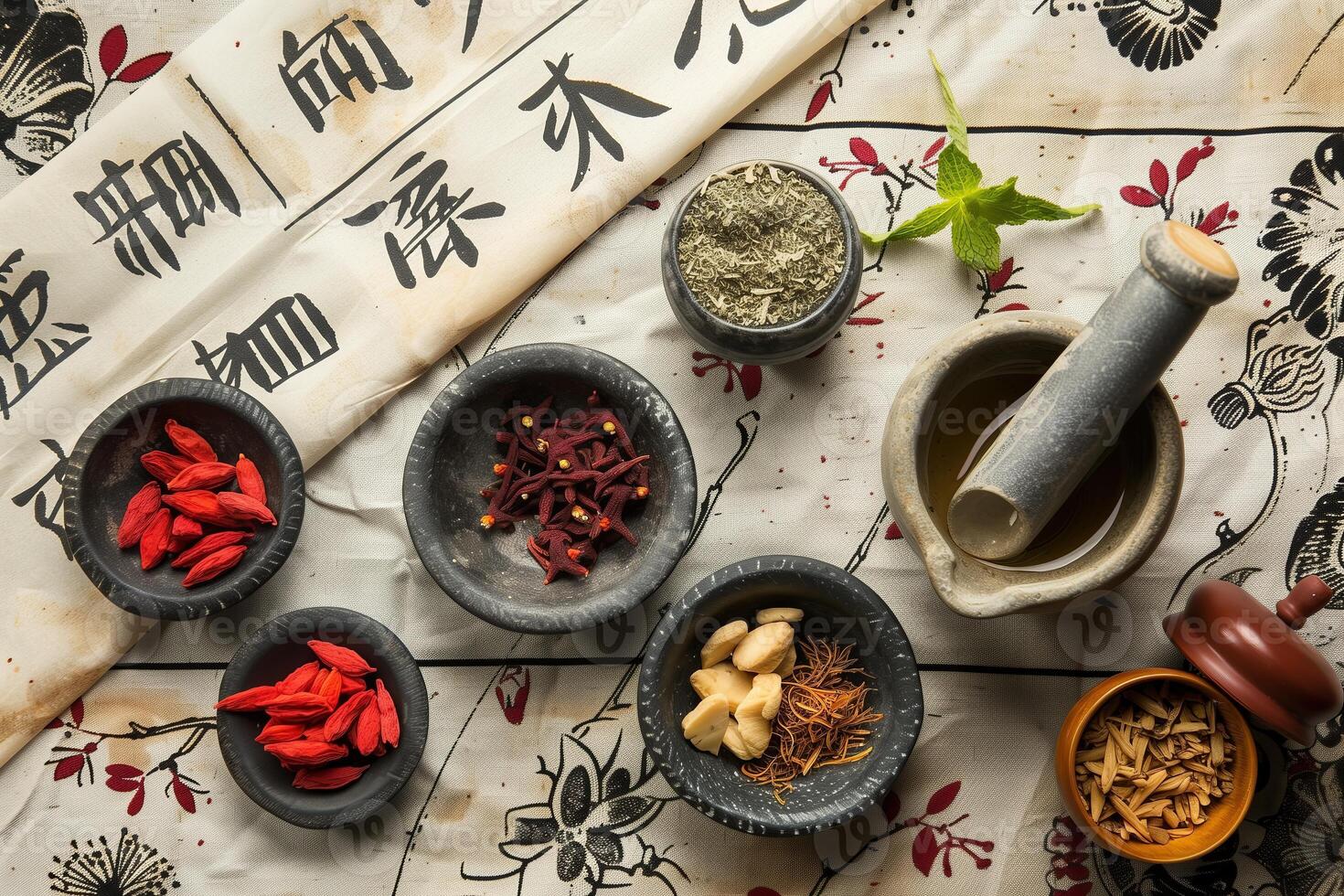 AI generated Theme of healthy and natural traditional Chinese medicine photo