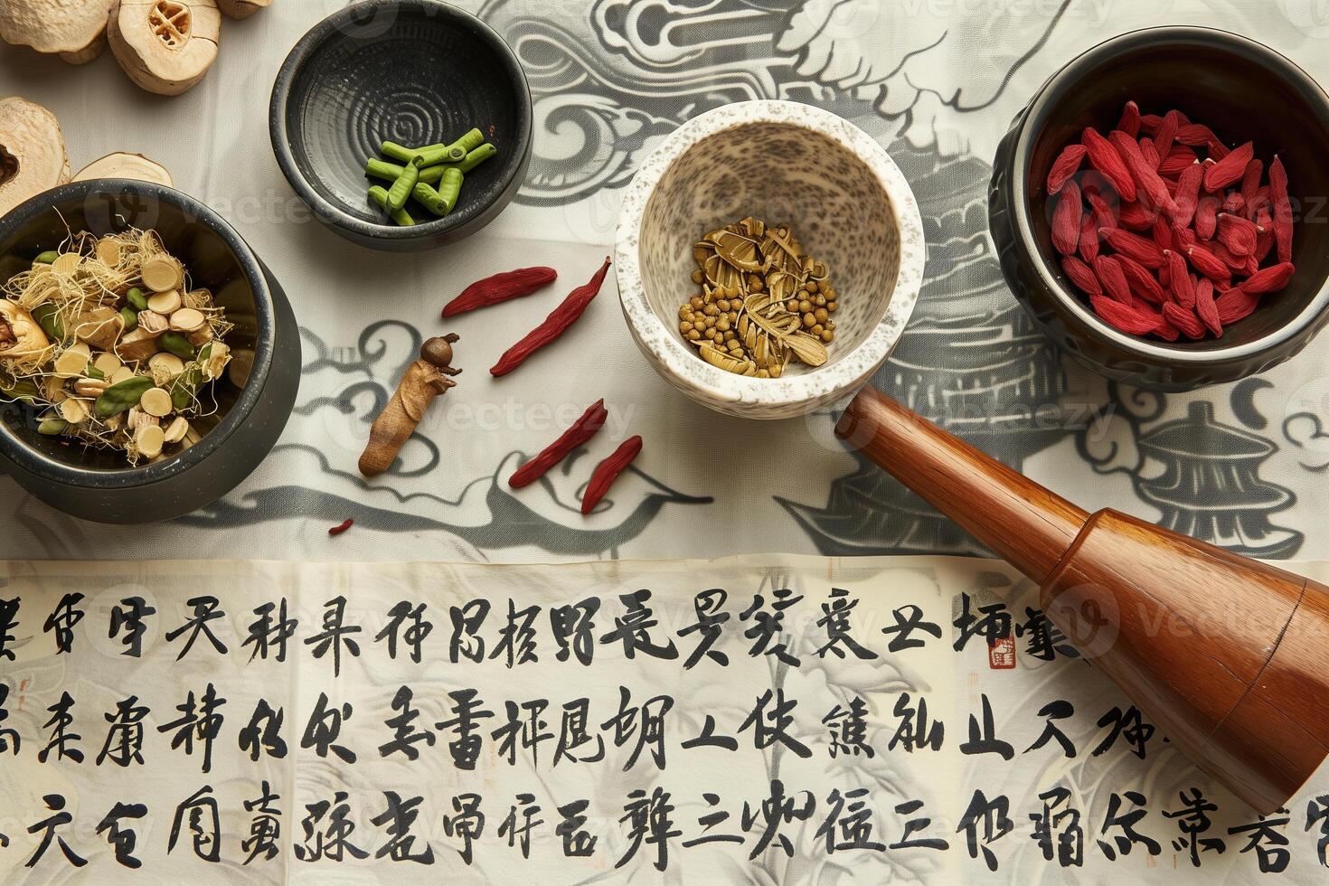 AI generated Theme of healthy and natural traditional Chinese medicine photo