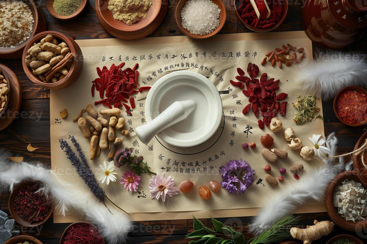 AI generated Theme of healthy and natural traditional Chinese medicine photo