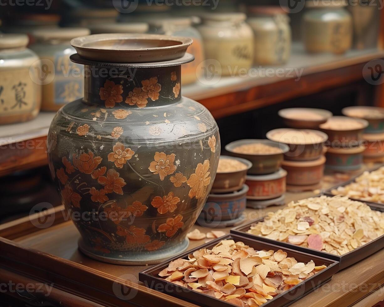 AI generated Theme of healthy and natural traditional Chinese medicine photo