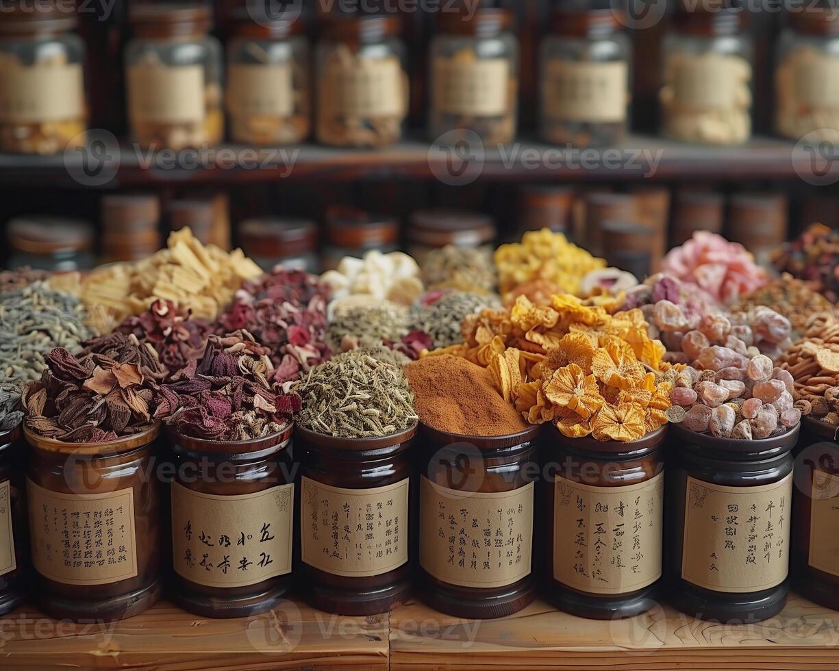 AI generated Theme of healthy and natural traditional Chinese medicine photo