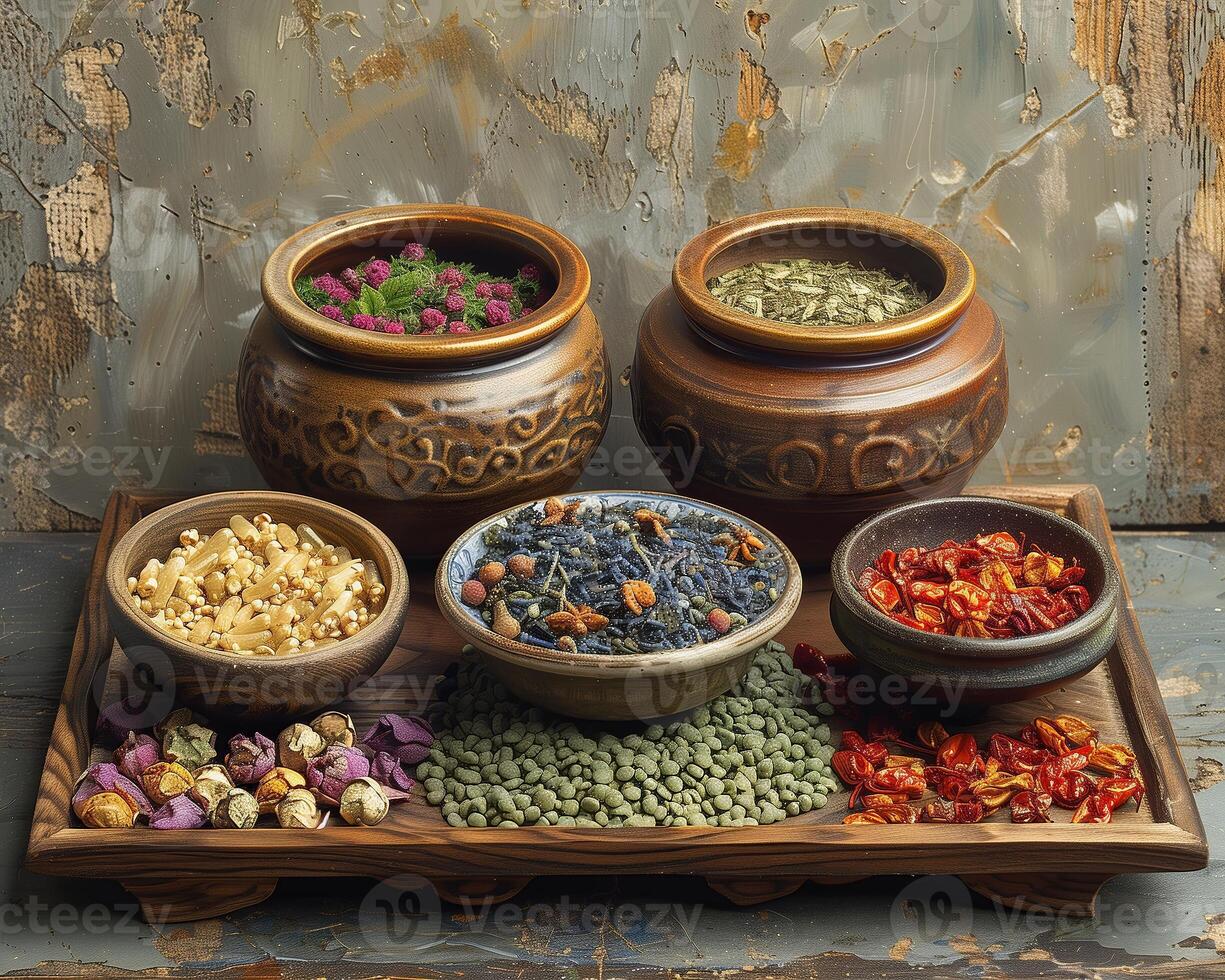 AI generated Theme of healthy and natural traditional Chinese medicine photo