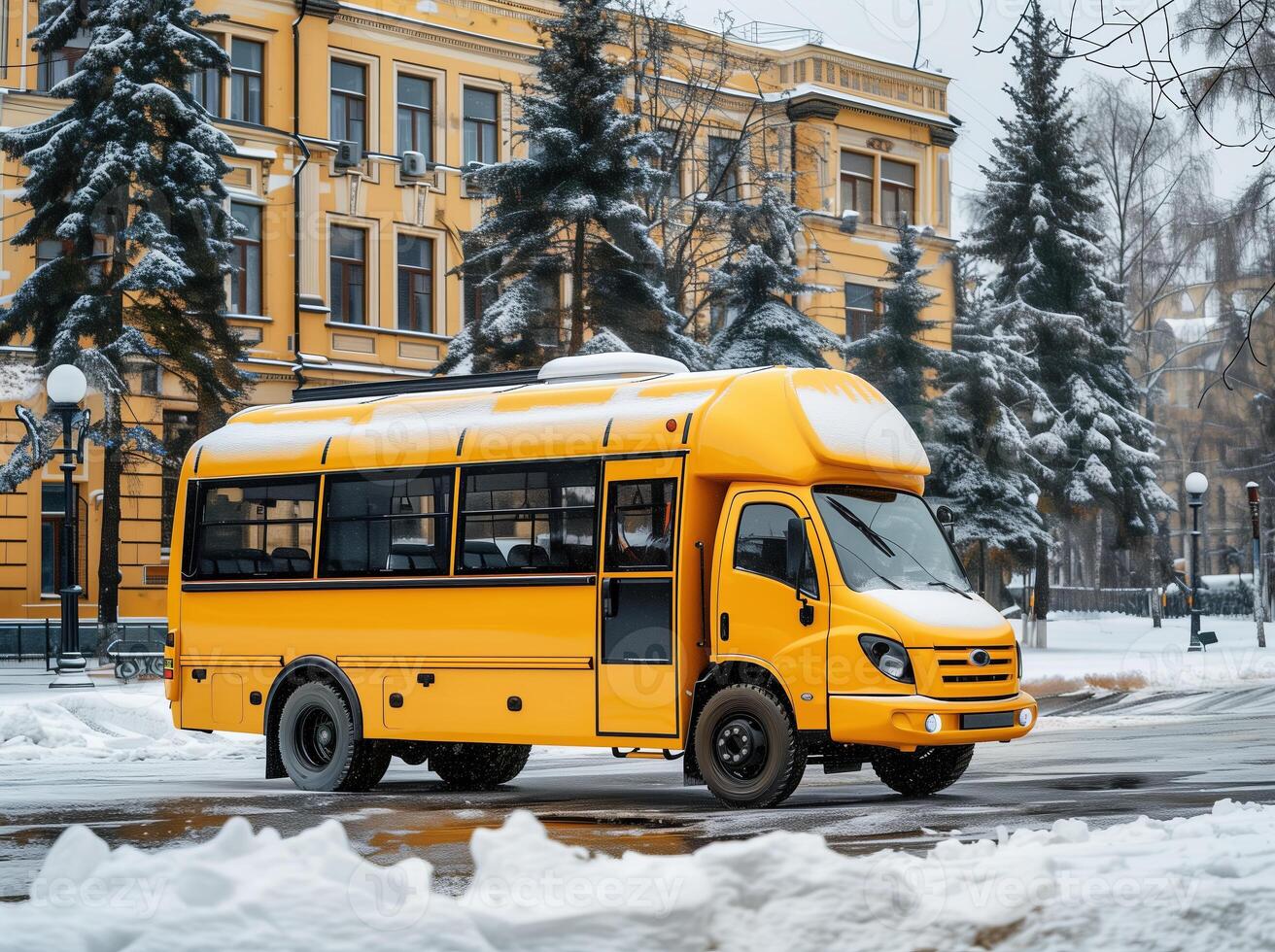 AI generated Public transport yellow bus for ground transportation photo