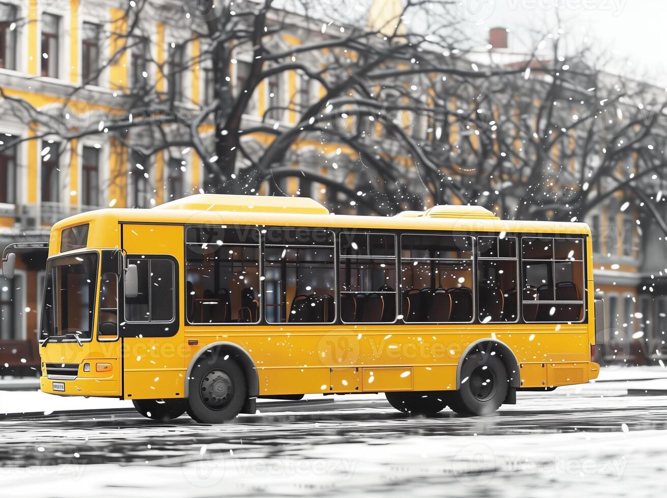 AI generated Public transport yellow bus for ground transportation photo