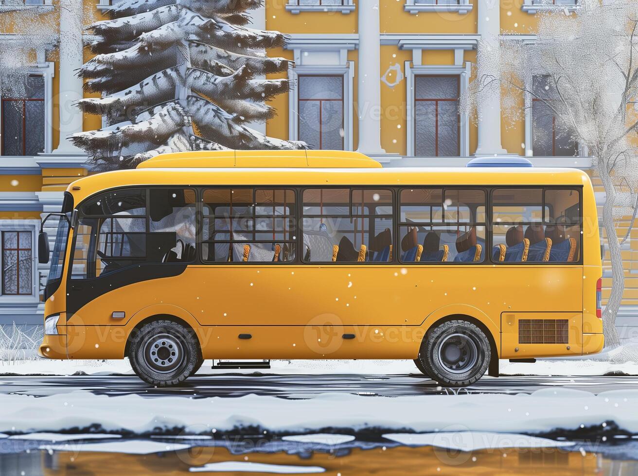 AI generated Public transport yellow bus for ground transportation photo