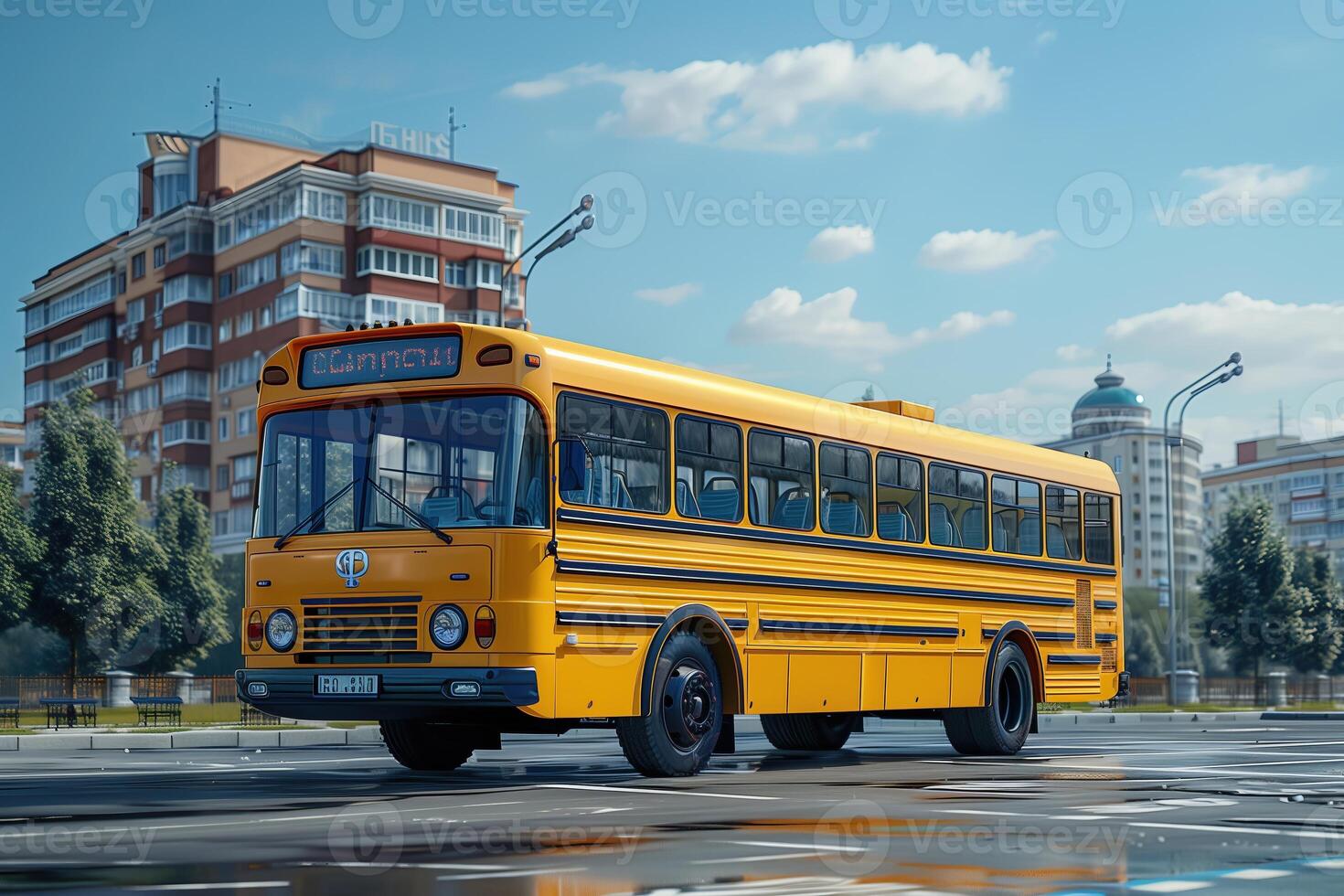 AI generated Public transport yellow bus for ground transportation photo