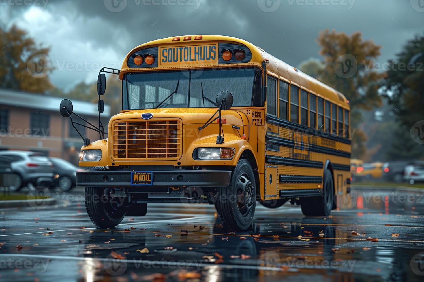 AI generated Public transport yellow bus for ground transportation photo