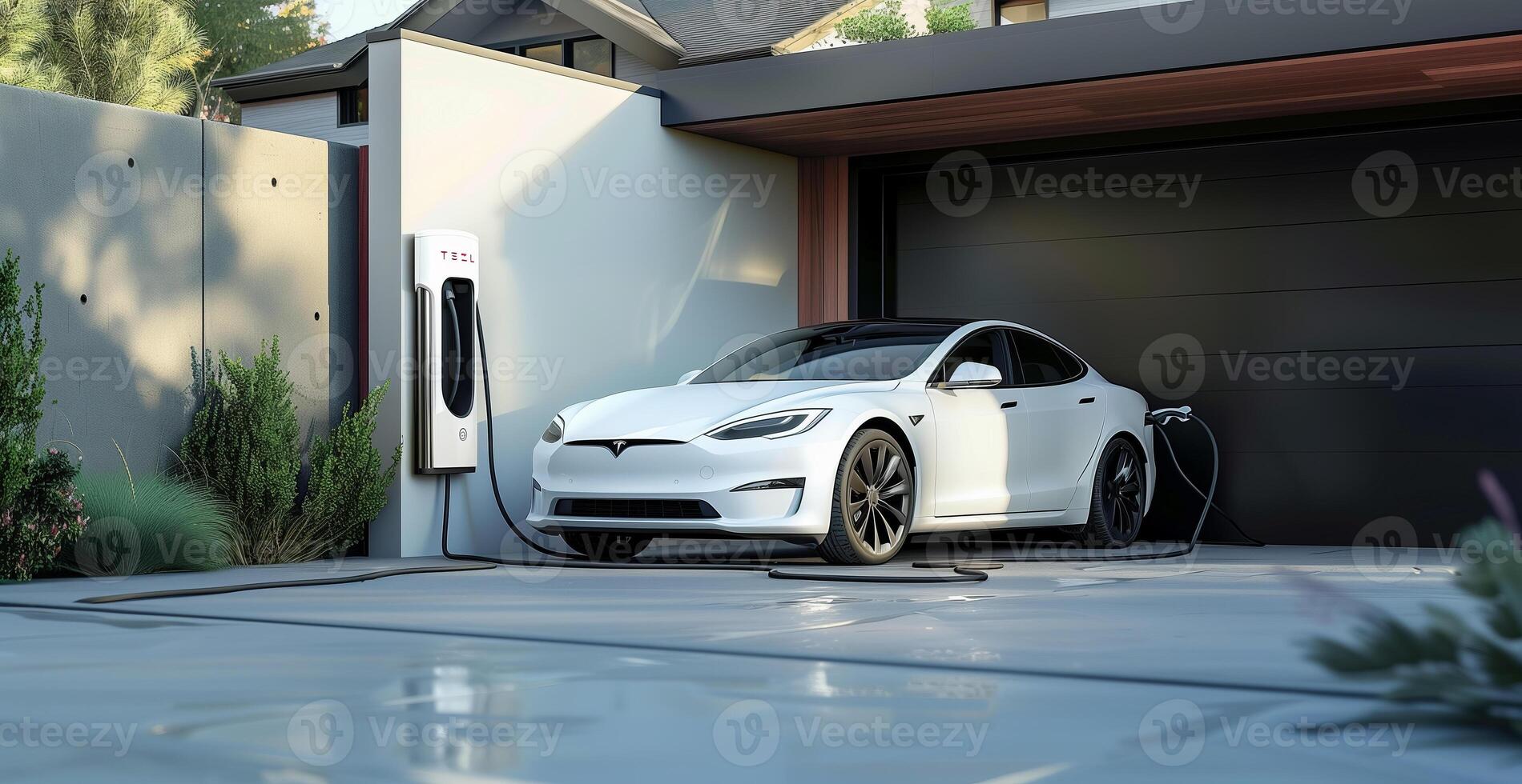 Technological charging for electric vehicles. The topic of alternative energy to protect the environment photo