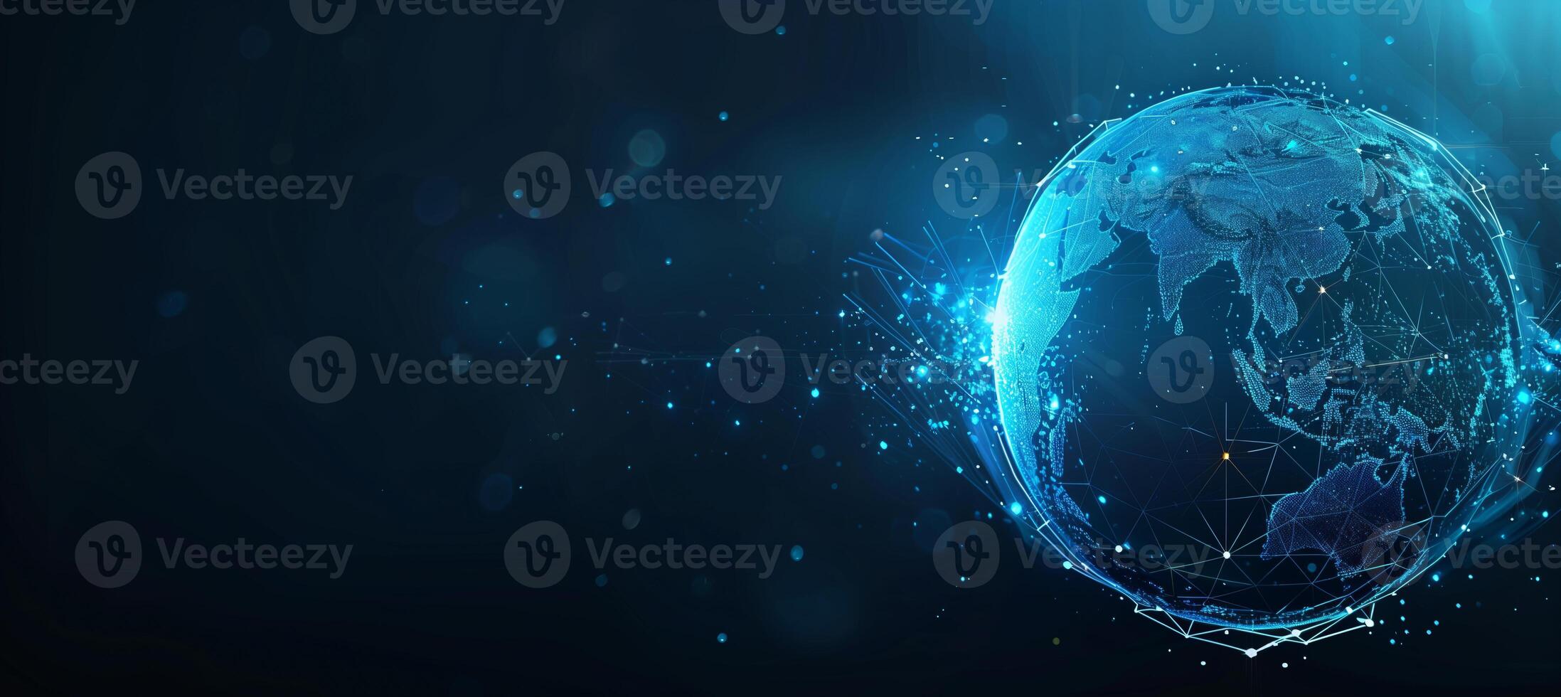 Banner with the theme of technology and communications with global earth for business, internet and 5g networks photo