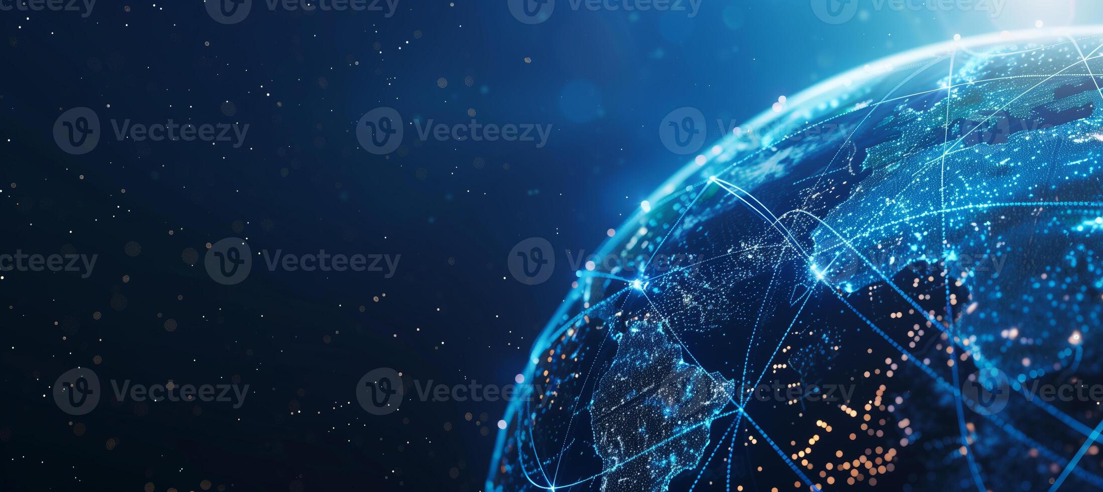 Banner with the theme of technology and communications with global earth for business, internet and 5g networks photo