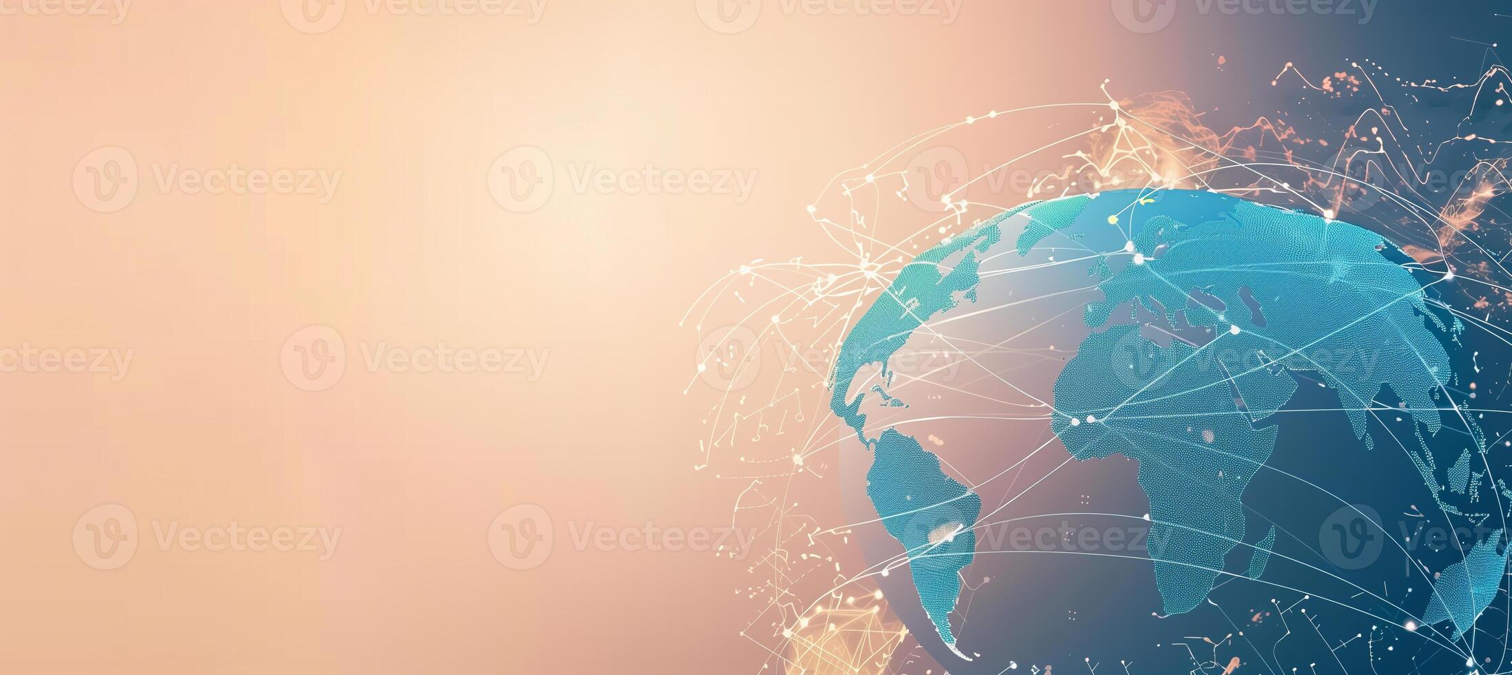 Banner with the theme of technology and communications with global earth for business, internet and 5g networks photo