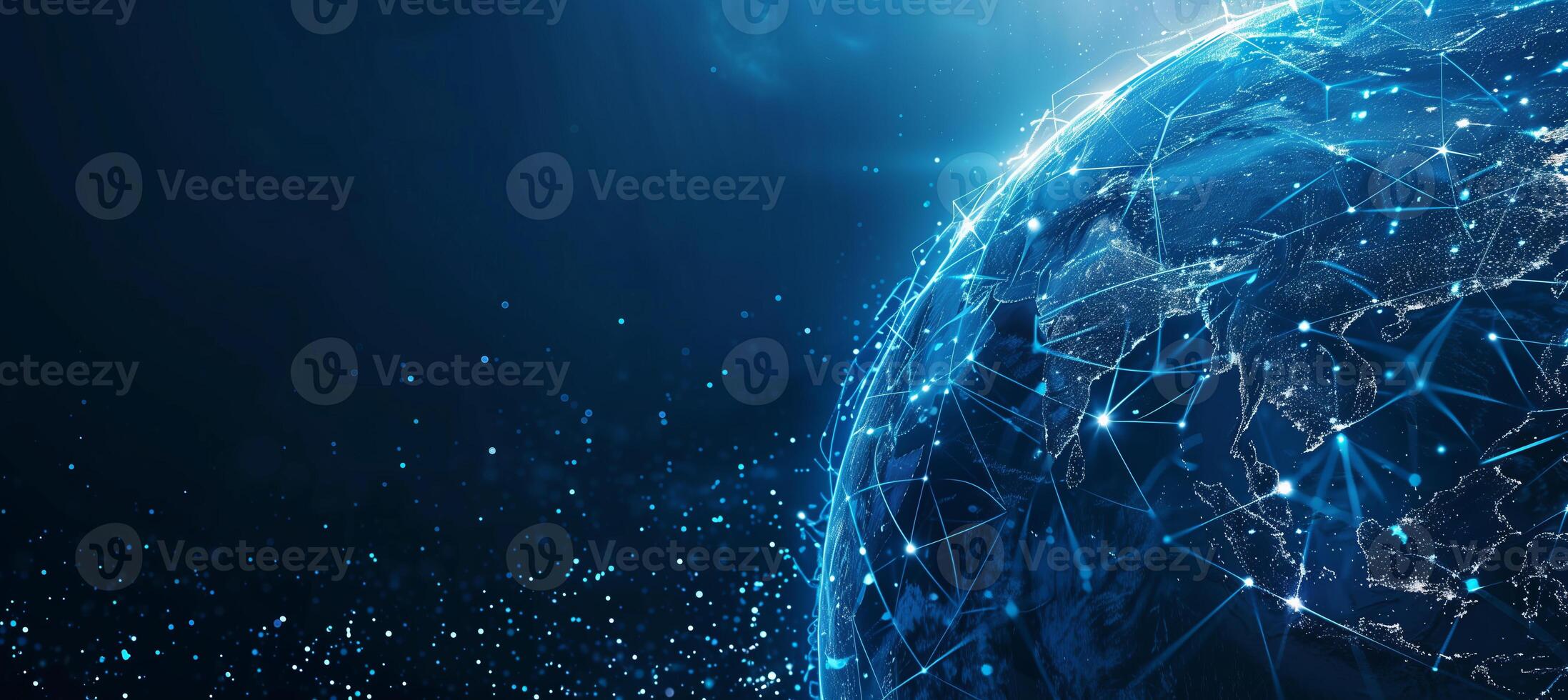 Banner with the theme of technology and communications with global earth for business, internet and 5g networks photo