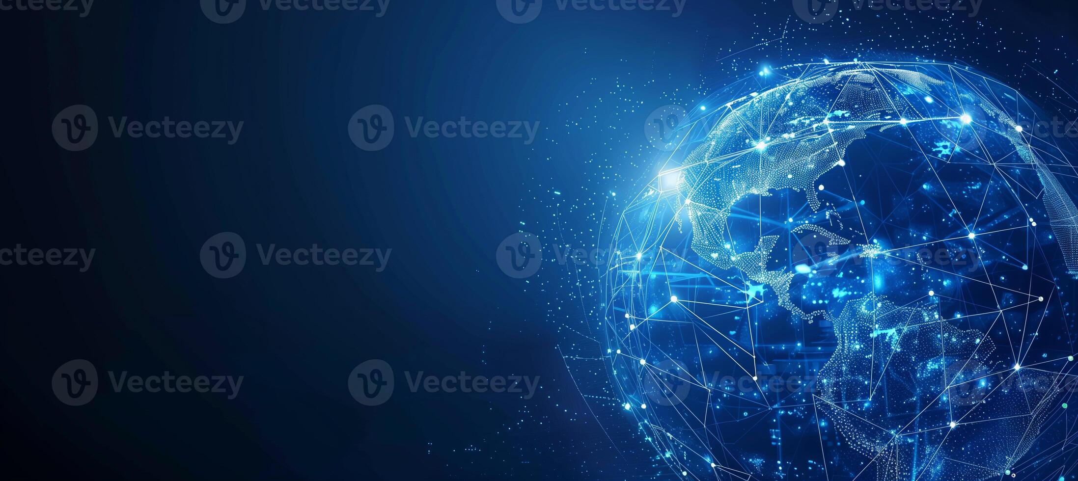 Banner with the theme of technology and communications with global earth for business, internet and 5g networks photo