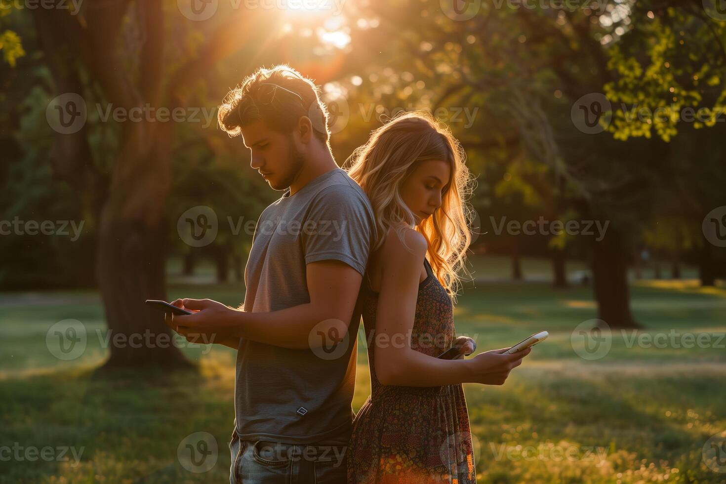 The topic is the problem of relationships due to smartphone addiction and social networks photo