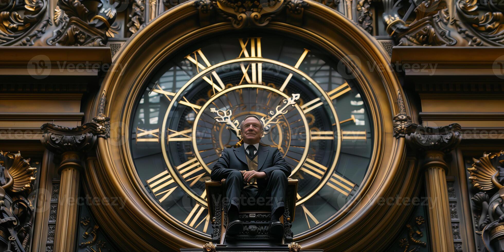 Man with a clock concept for business, marketing and time management of a successful man photo