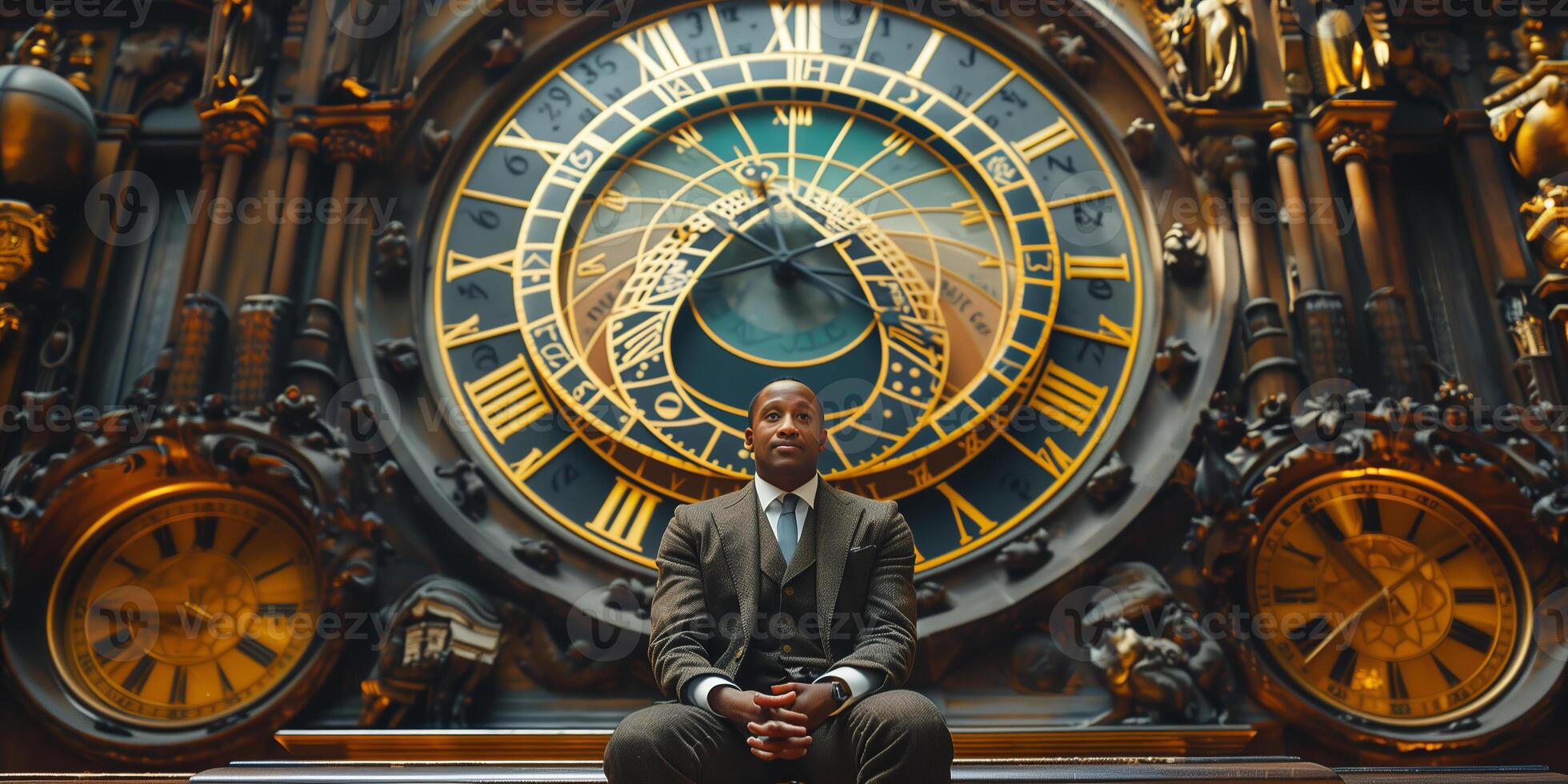 Man with a clock concept for business, marketing and time management of a successful man photo