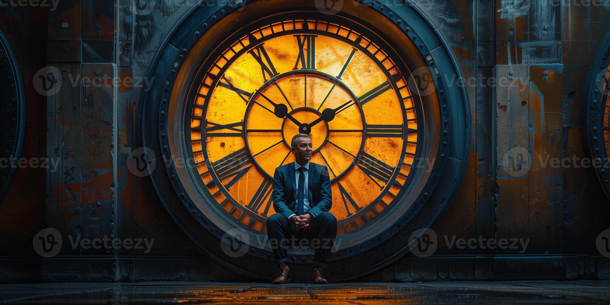 Man with a clock concept for business, marketing and time management of a successful man photo