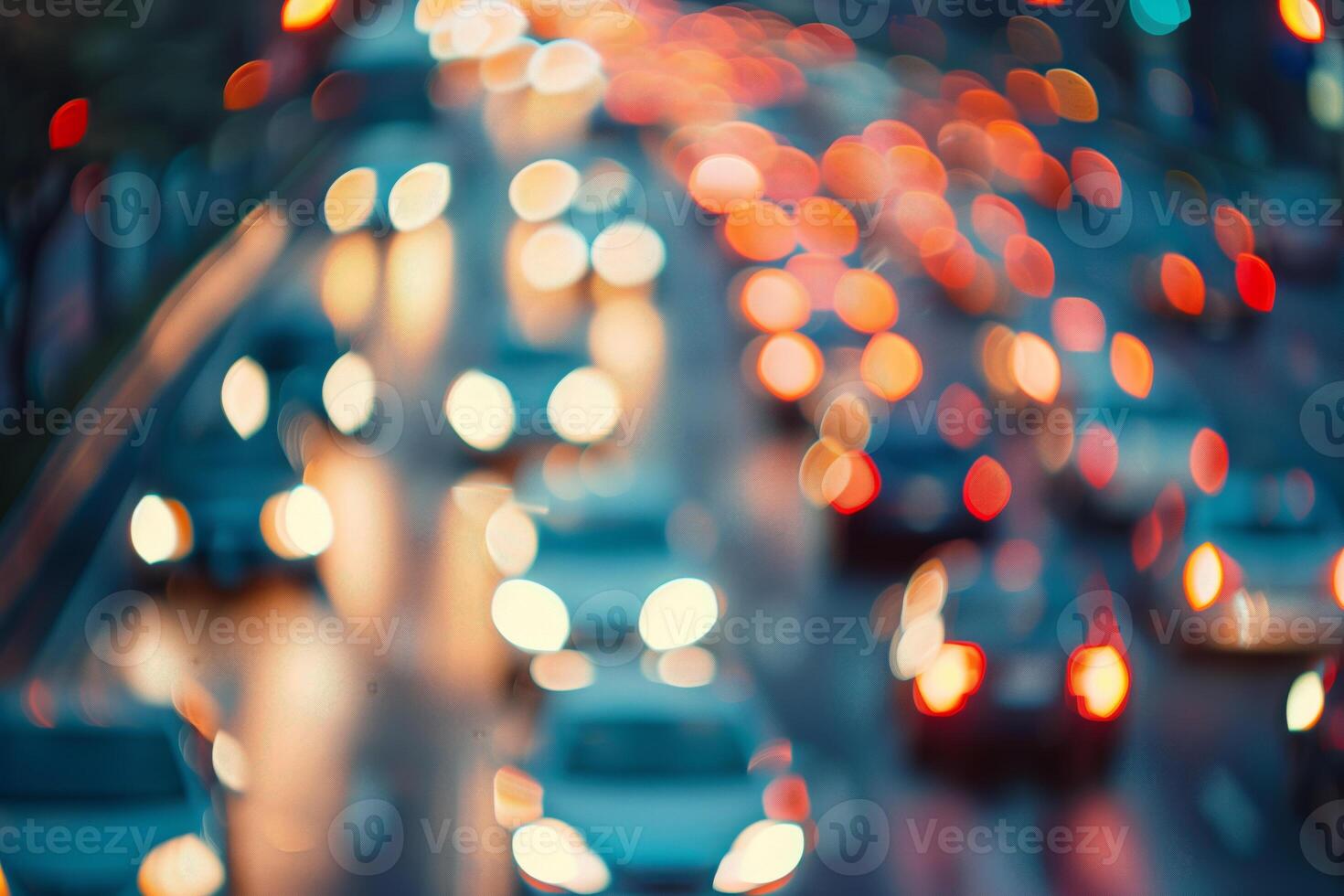 Background screensaver of blurry headlights of cars in the city photo