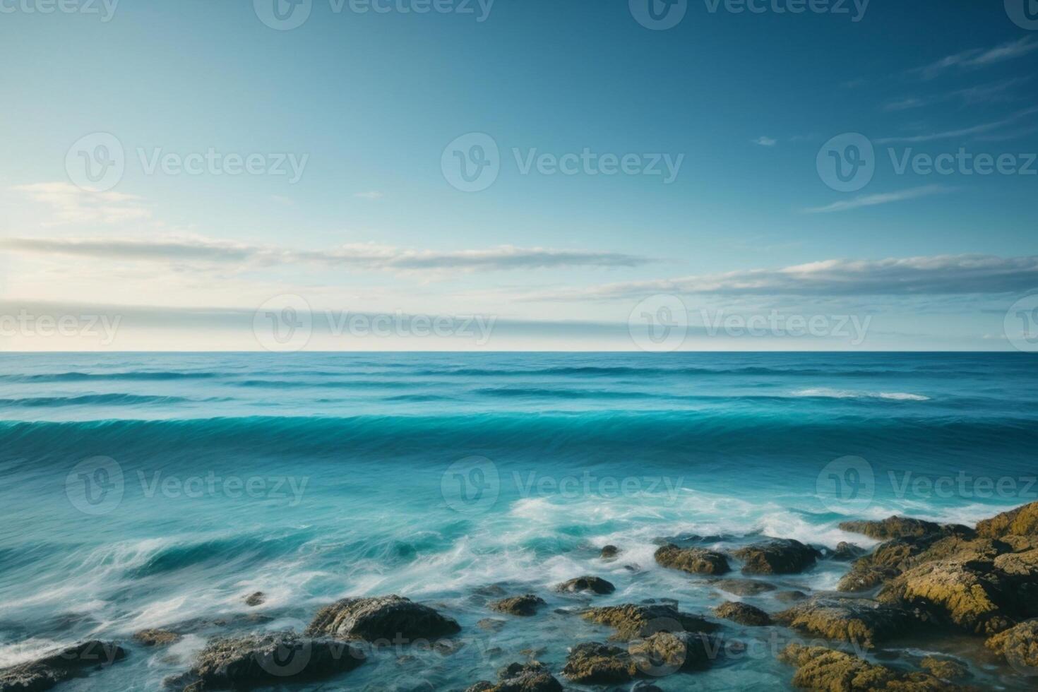 a beautiful beach with waves and blue sky photo