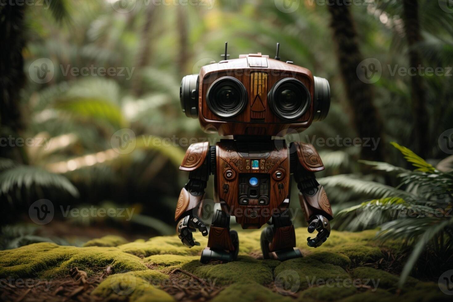 a robot standing in the woods photo