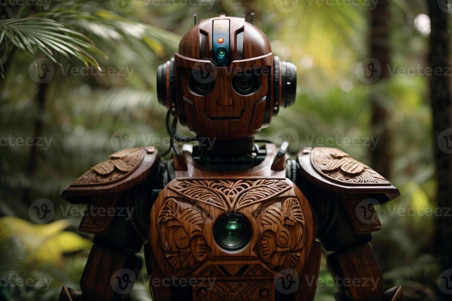 a robot standing in the woods photo