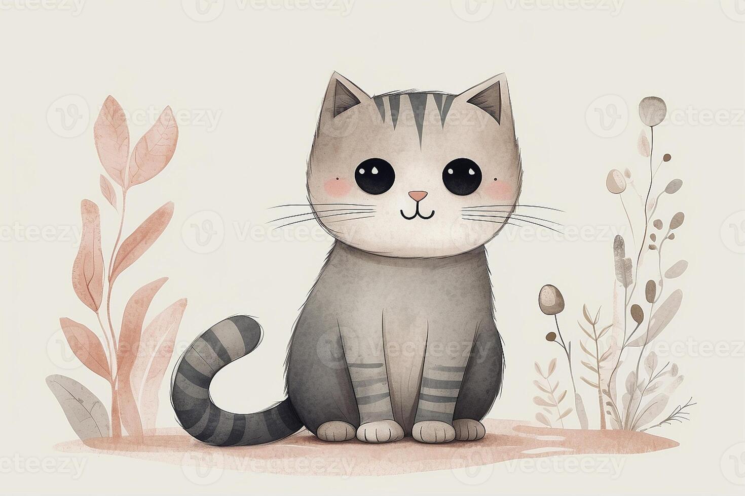 un dibujo de un gato sentado en el césped foto