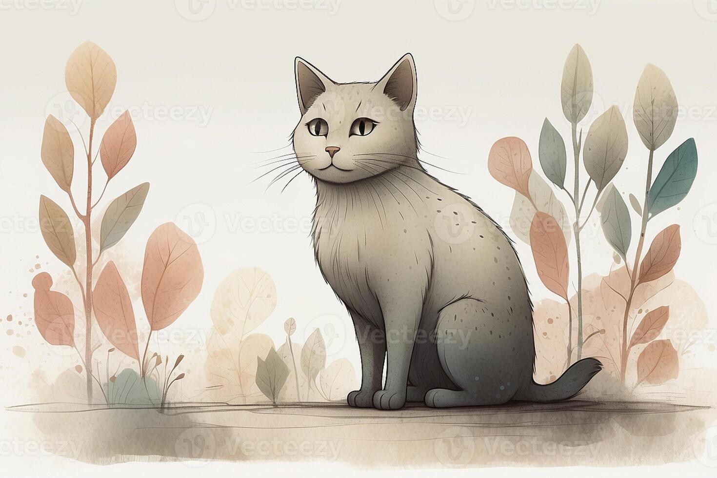 an illustration of a cat in the woods photo