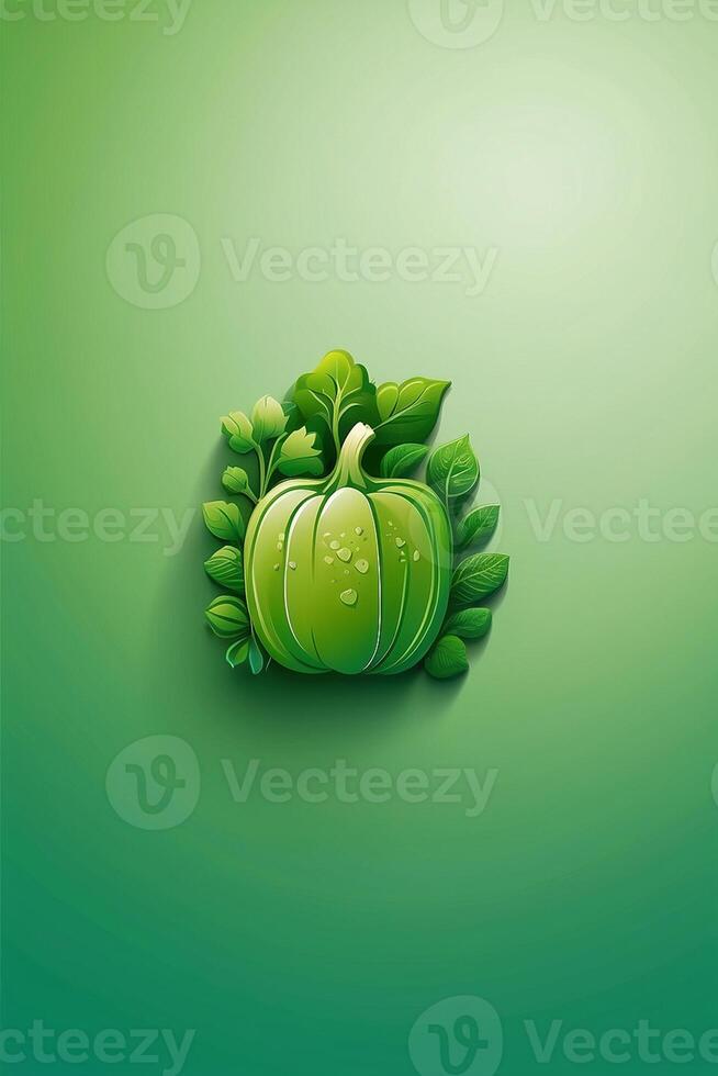 a green background with vegetables and herbs photo