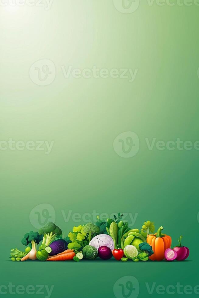 a green background with vegetables and herbs photo