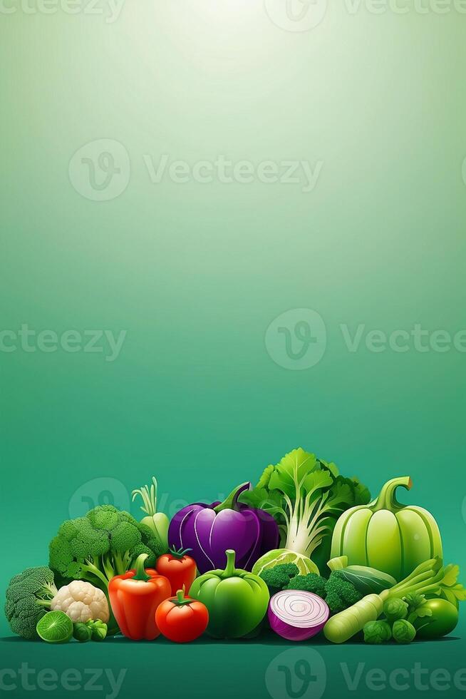 a green background with vegetables and herbs photo