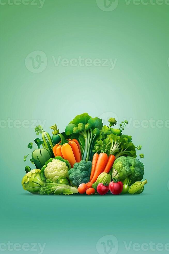 a green background with vegetables and herbs photo