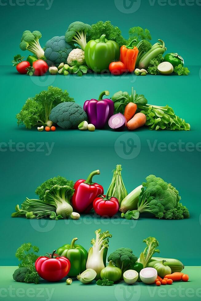 a green circle with vegetables and fruits on it photo