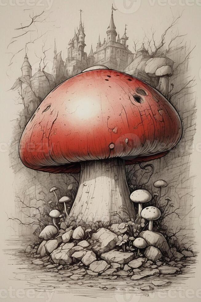 a mushroom house with two mushrooms on top photo